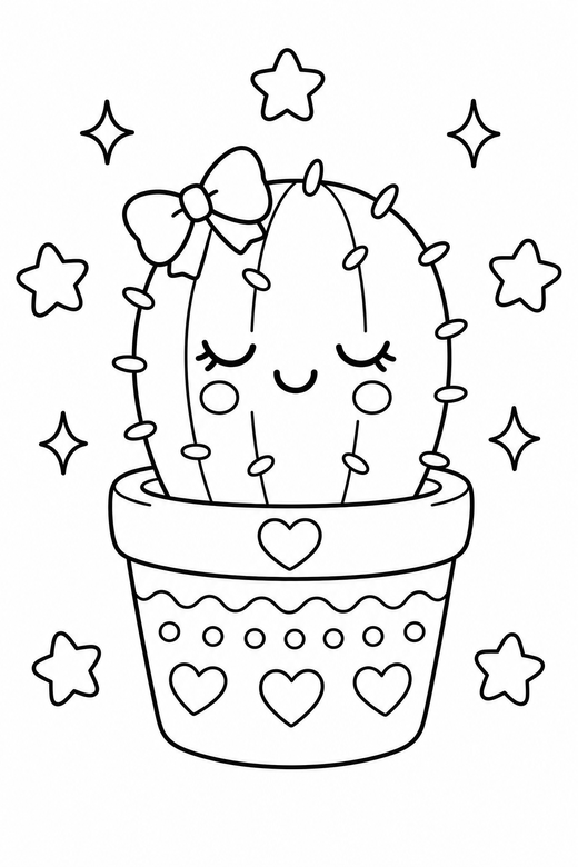 Potted cactus content with stars, color online