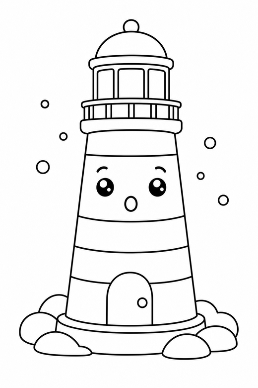 Lighthouse surprised with dots, color online