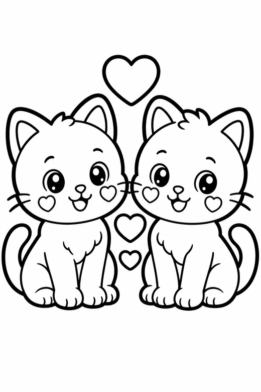 Two kittens blushing with hearts, color online