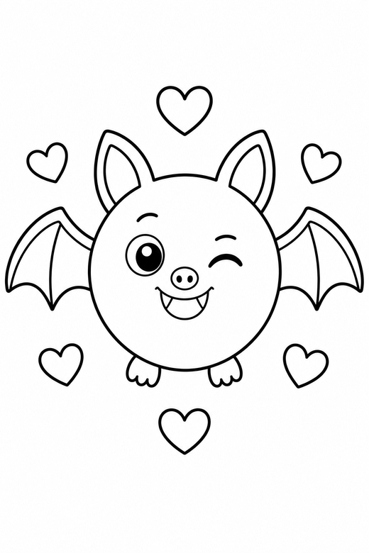 Bat winking with hearts, color online
