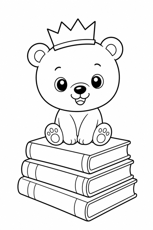 Polar bear cub crowned on books, color online