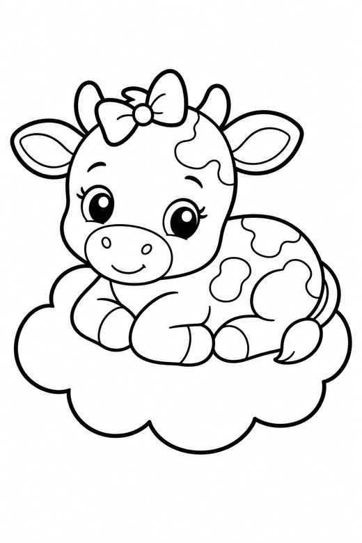 Calf with a bow on a cloud, color online