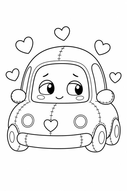 Little car shy with hearts, color online