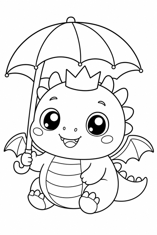 Baby dragon crowned under an umbrella, color online
