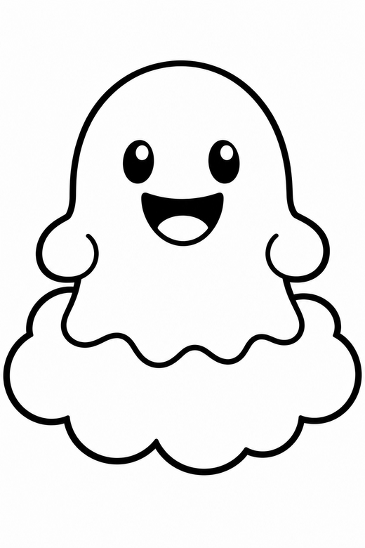 Friendly ghost smiling on a cloud, color online