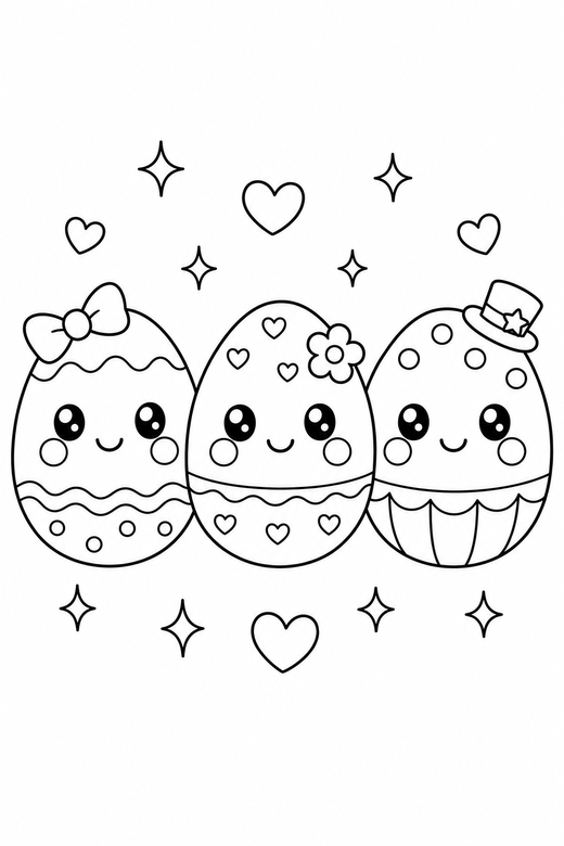 Three eggs blushing with sparkles, color online
