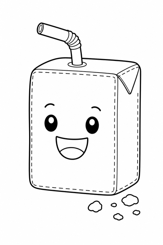 Juice box smiling with crumbs, color online