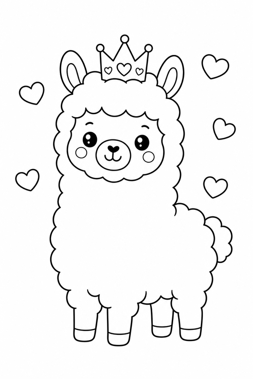 Llama crowned with hearts, color online
