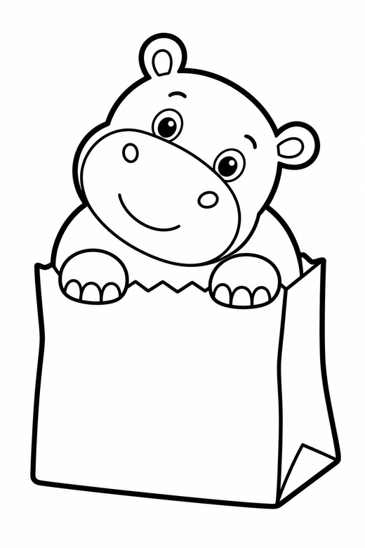 Hippo head tilted in a paper bag, color online