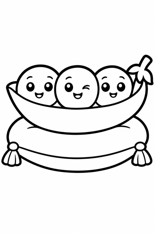 Peas in a pod winking on a cushion, color online
