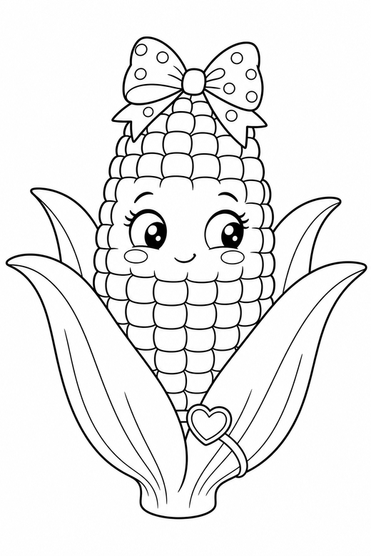 Corn cob shy with a bow, color online