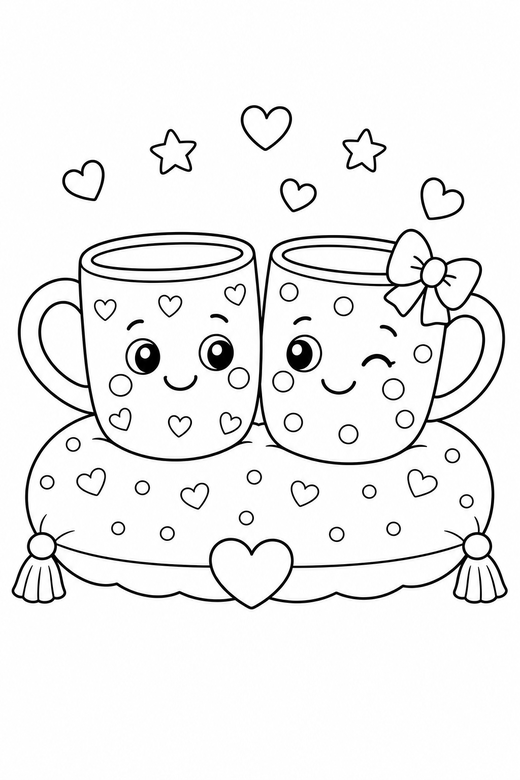 Two mugs winking on a cushion, color online