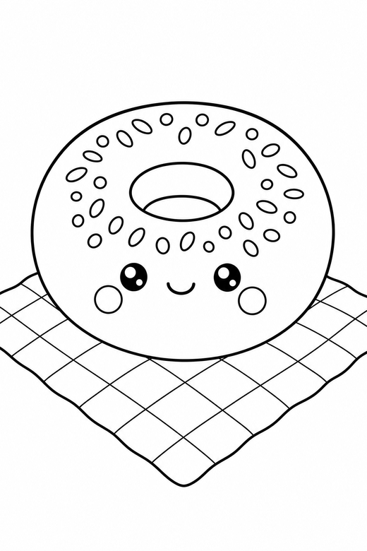 Bagel blushing on a picnic cloth, color online