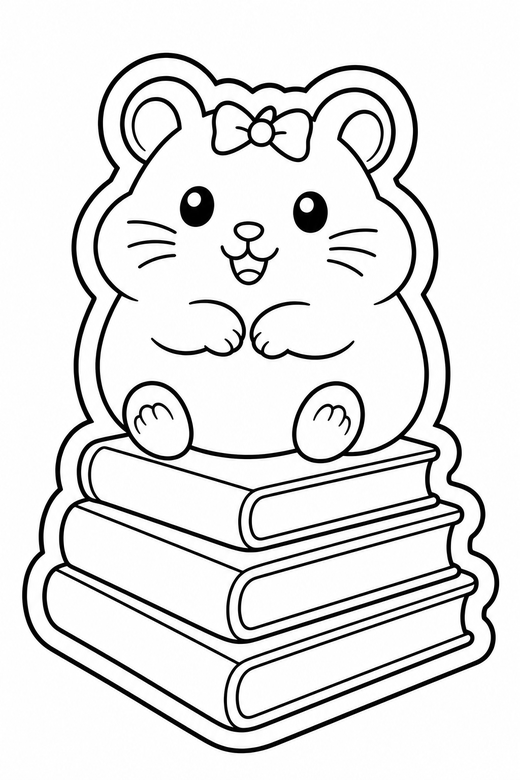 Hamster with a bow on books, color online