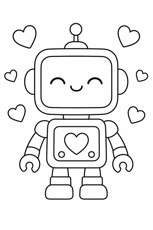 Robot content with hearts, color online