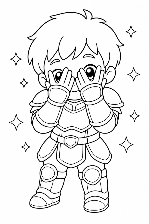 Little knight peeking with sparkles, color online