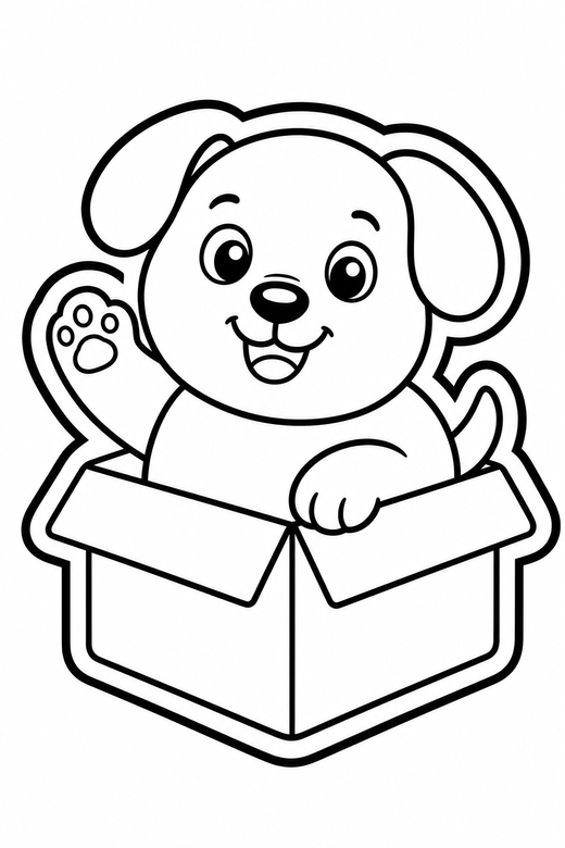 Puppy waving in a box, color online