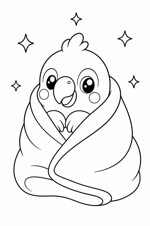 Parrot in a blanket with sparkles, color online