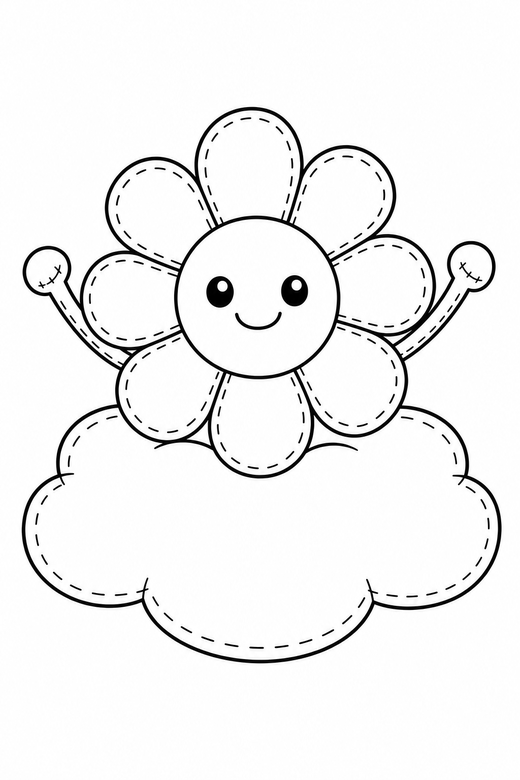 Daisy arms up on a cloud, color online