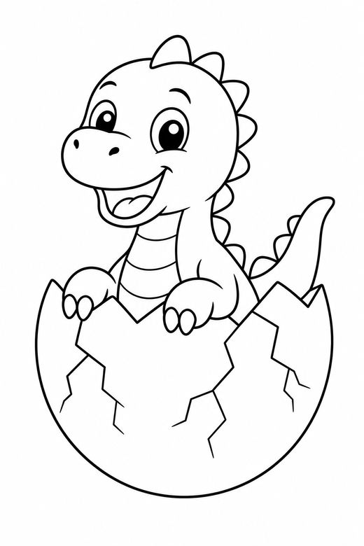 Dinosaur hatching from an egg, color online