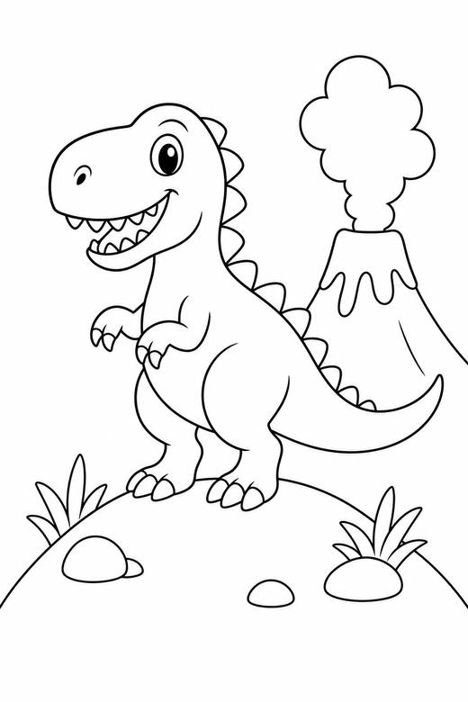 Dinosaur and a volcano, color online