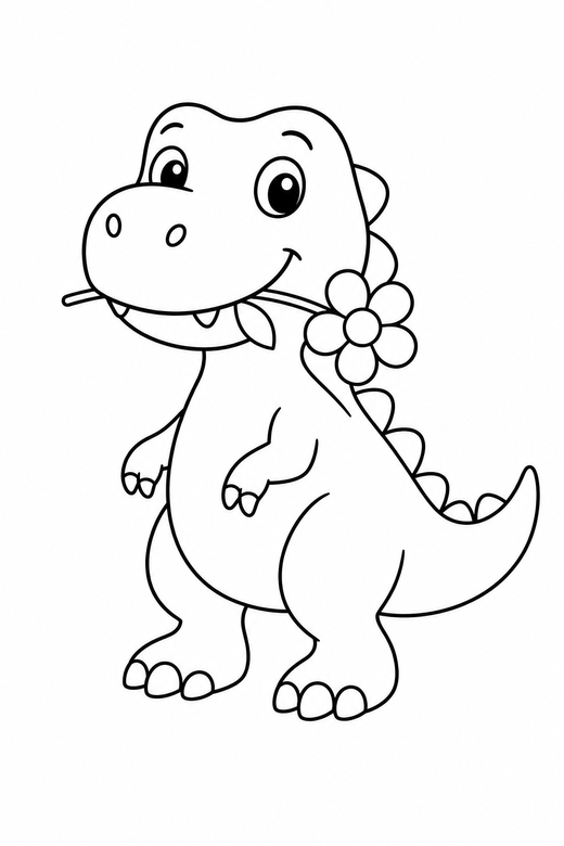 Dinosaur holding a flower, color online