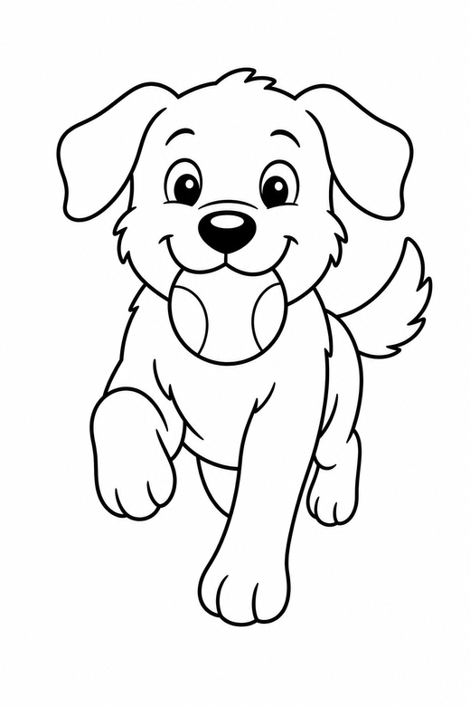 Dog fetching a ball, color online