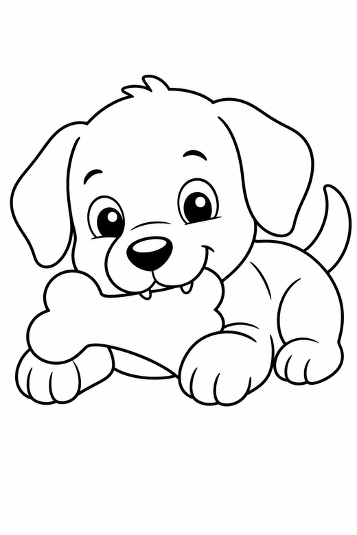 Puppy with a big bone, color online