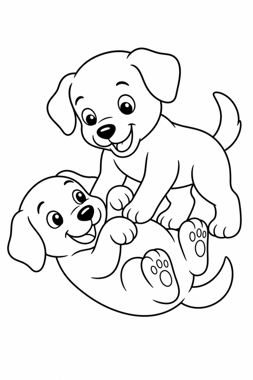 Two puppies playing, color online