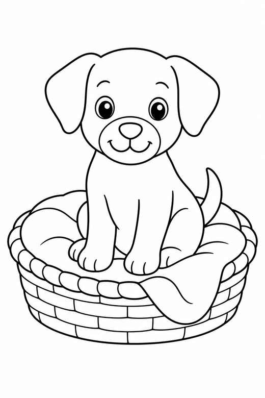 Dog in a basket bed, color online