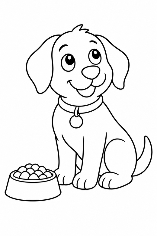 Dog at its food bowl, color online