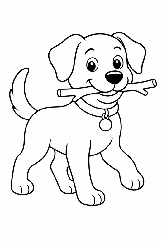 Dog carrying a stick, color online