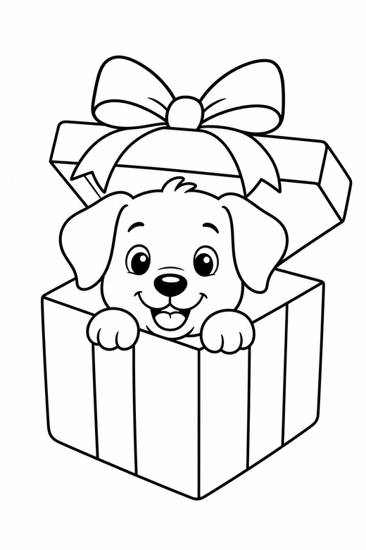 Puppy in a gift box, color online