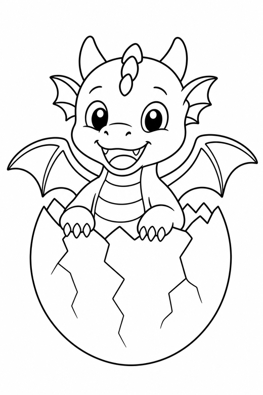 Dragon hatching from an egg, color online
