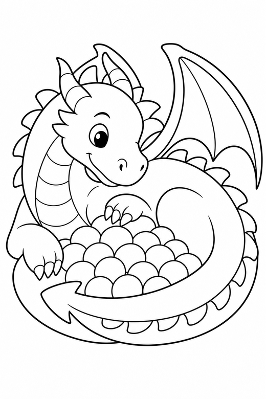 Dragon guarding treasure, color online