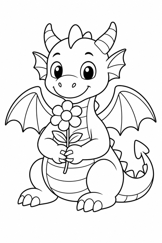 Dragon holding a flower, color online