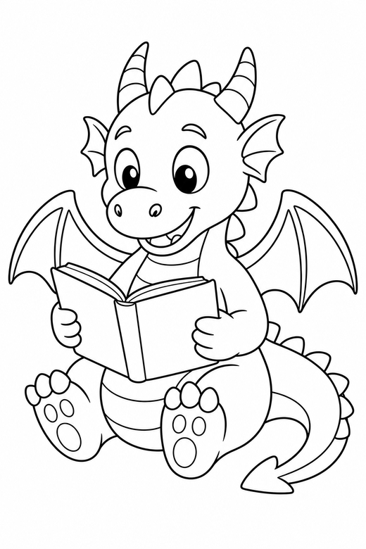 Dragon reading a book, color online