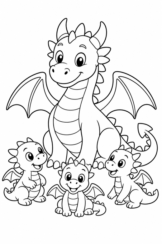 Dragon with hatchlings, color online