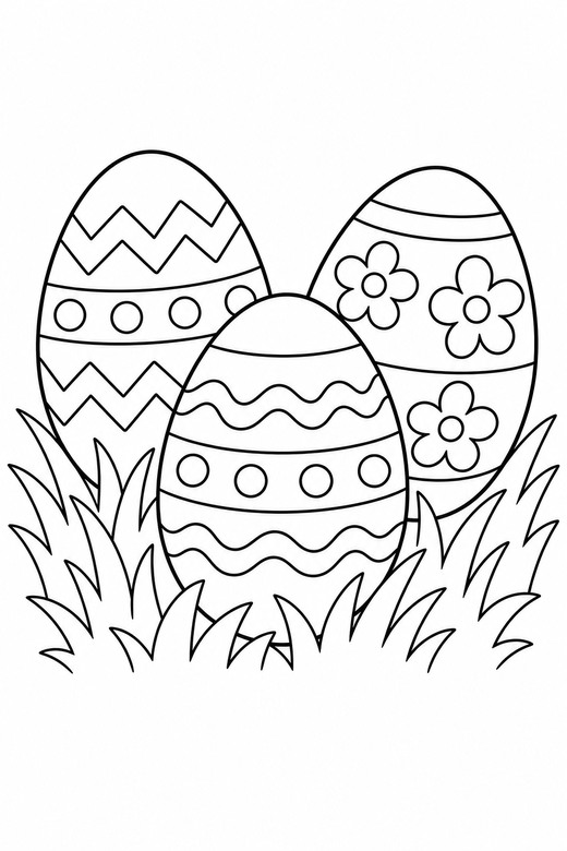 Three eggs in grass, color online