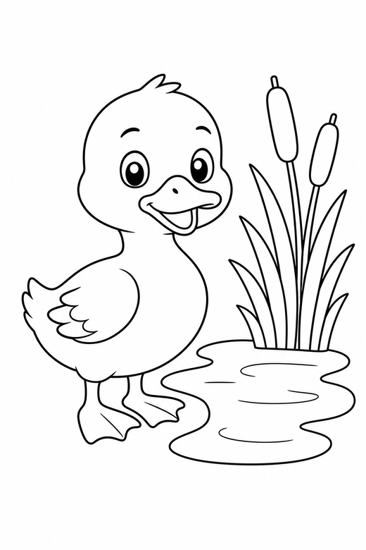 Duckling by the water, color online