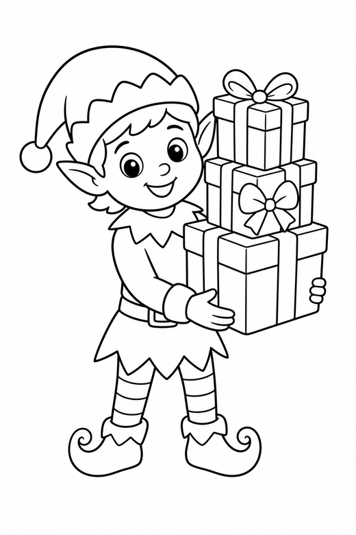 Elf carrying presents, color online