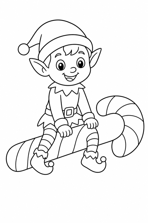 Elf on a candy cane, color online