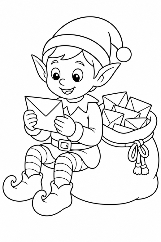 Elf reading letters, color online