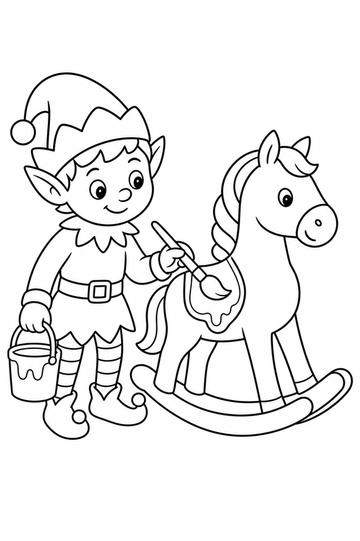 Elf painting a toy, color online