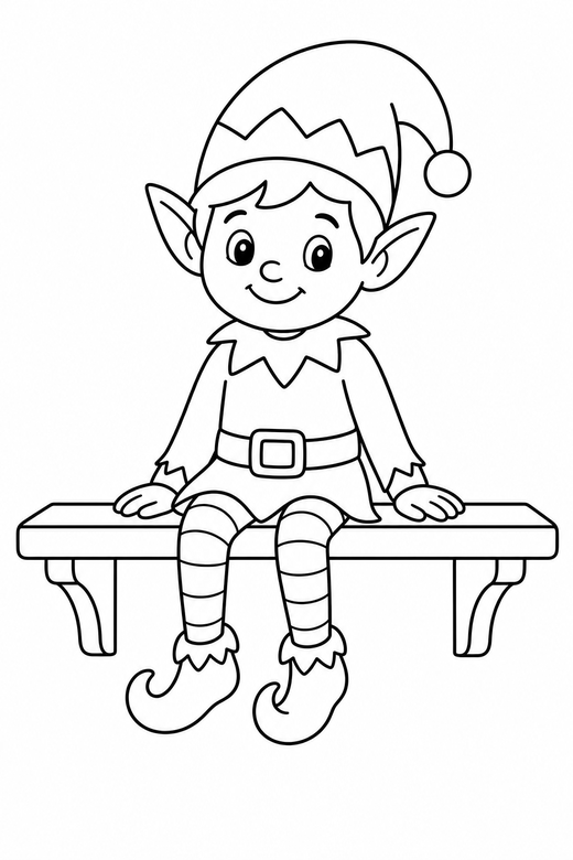 Elf on a workshop ledge, color online