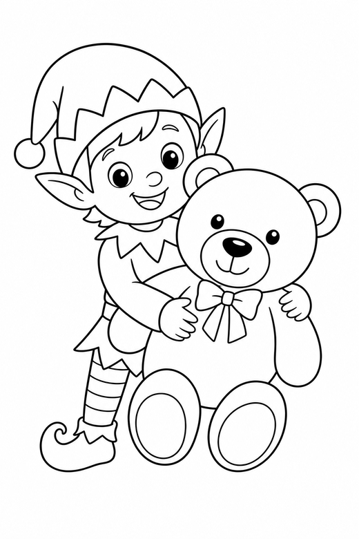 Elf and a teddy bear, color online