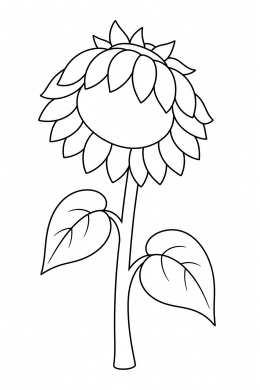 Sunflower drooping: A tall sunflower with its head slightly bowed, free printable coloring page