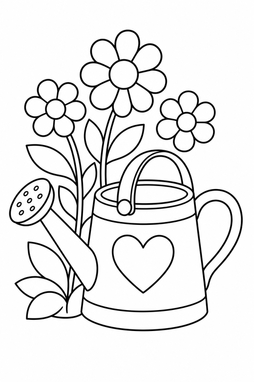 Watering can and flowers, color online