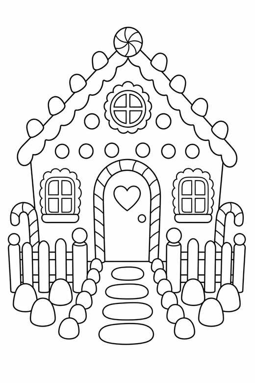 Decorated gingerbread house, color online