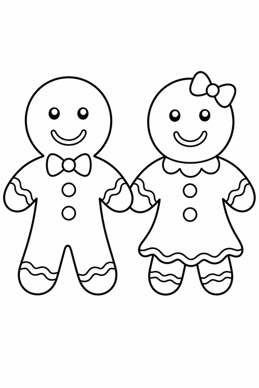 Two gingerbread men holding hands, color online